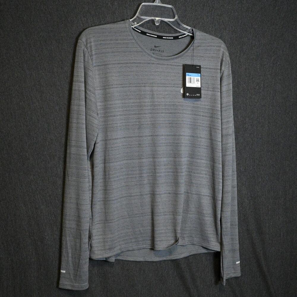 NEW Nike Men's Dri-Fit Miler Long Sleeve Gray Running Shirt Top NWT
